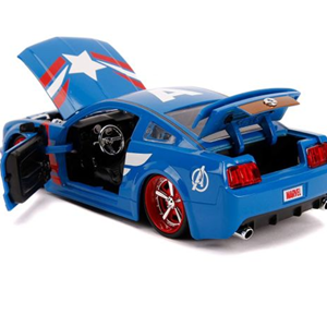 اسباب بازی ماشین فلزی فورد مدل Mustang GT و فیگور کاپیتان آمریکا Marvel با مقیاس 1:24_اسباب بازی